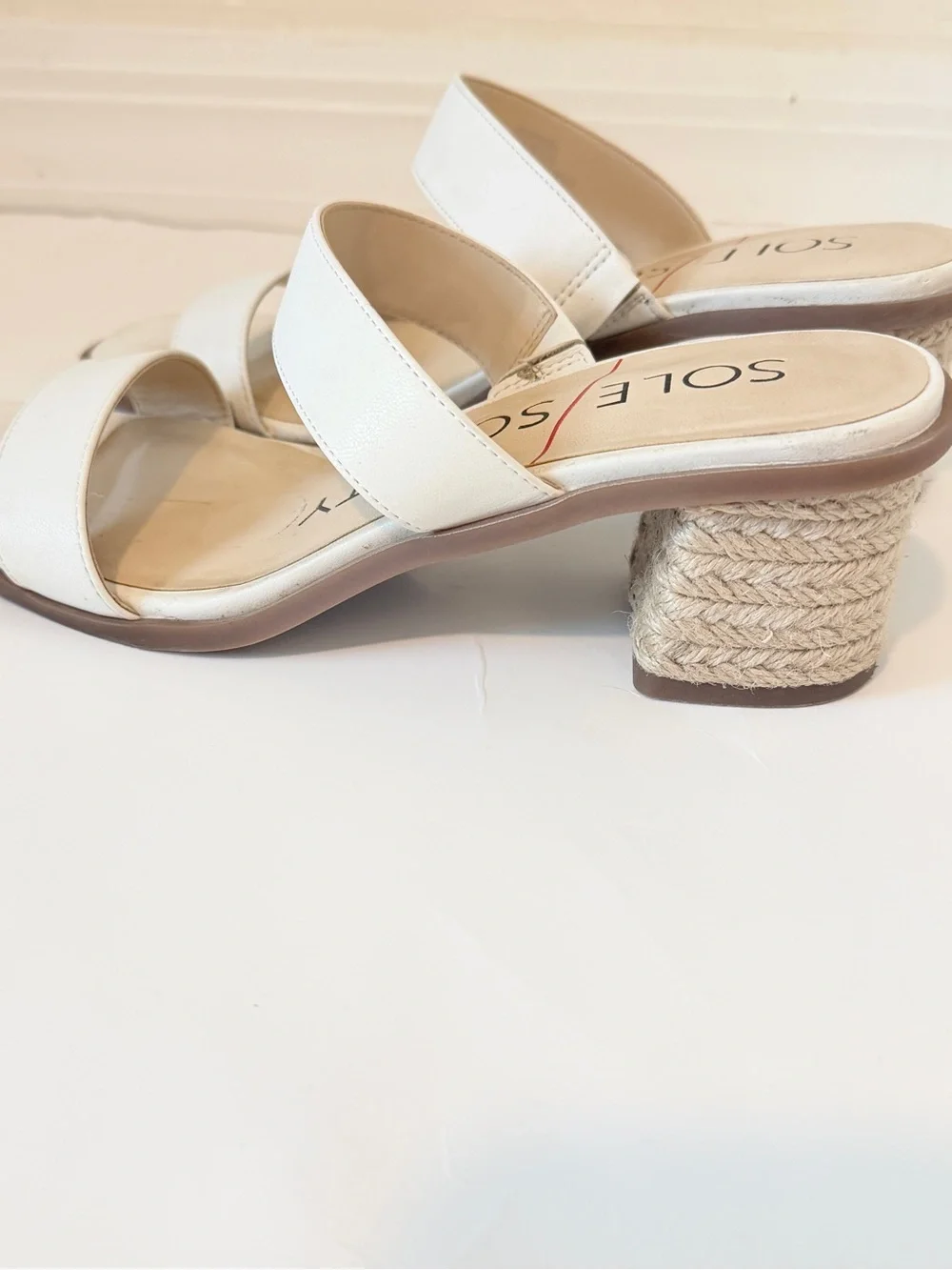 Sole Society Cream Double-Strap Block Heel Sandals